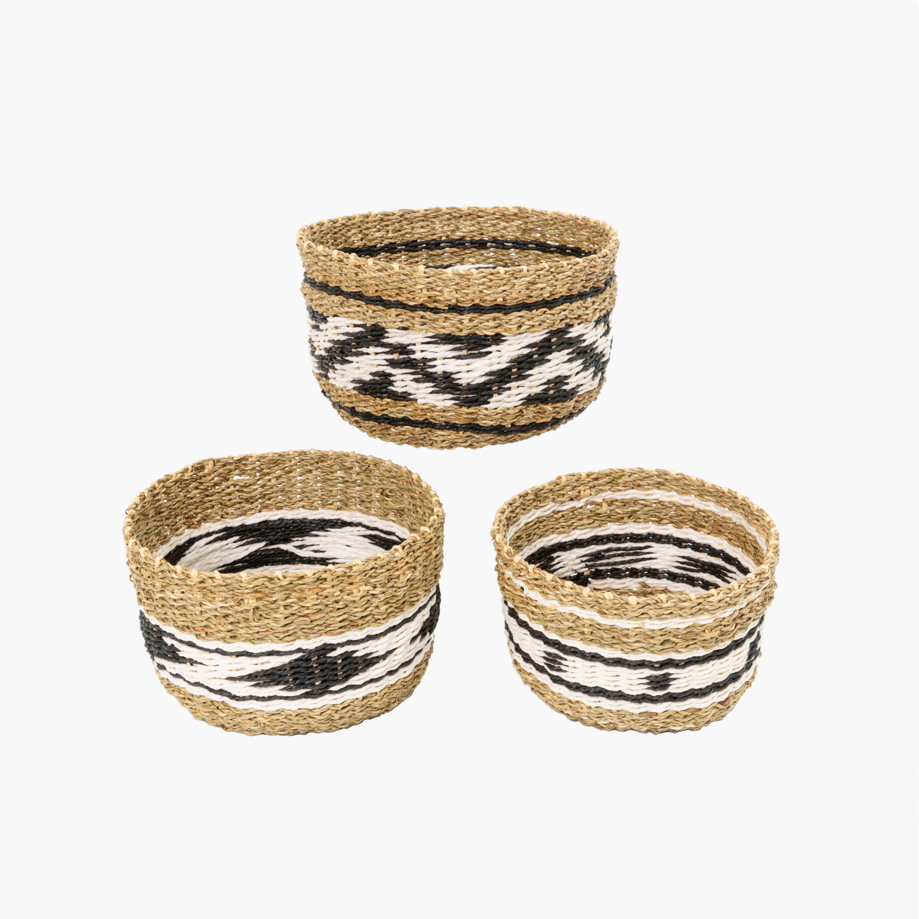 Set of 3 Seagrass and Paper Rope Baskets